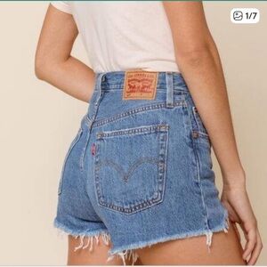 Levi's High-Rise Raw Hem Denim Shorts - Blue